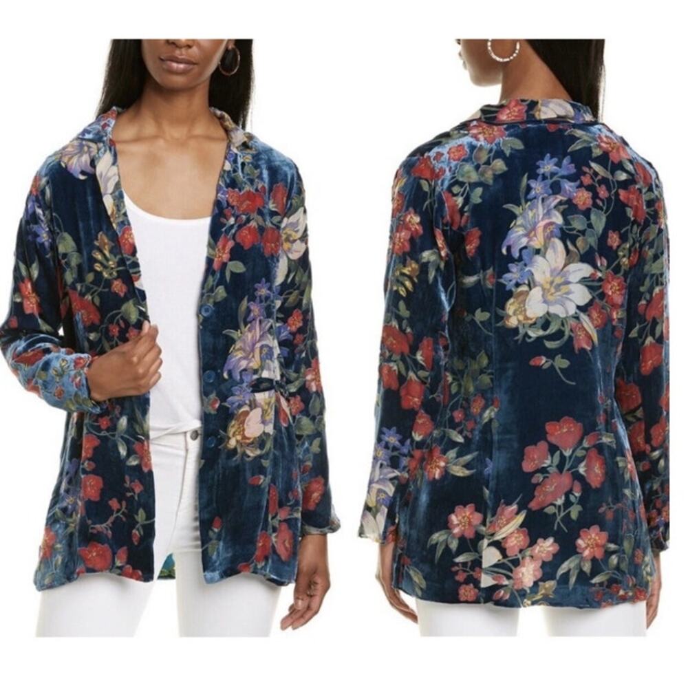 NWT Johnny Was Womens XS Carolina Silk Velvet Blend Blazer Lined Floral Whimscal